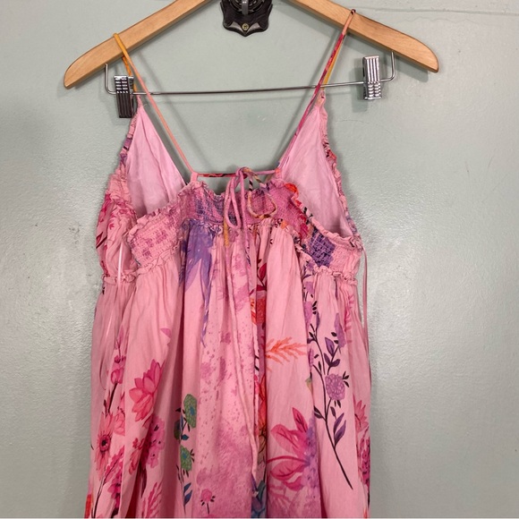Anthropologie Alissa Tiered Floral Pink Maxi Dress Watercolor Medium Petite - Picture 9 of 10